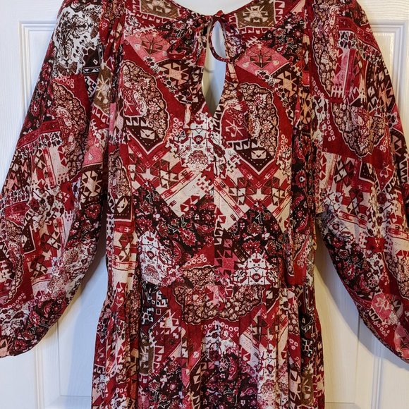 Calvin Klein Maroon Pink White Mixed Print Long Sleeve Dress - size 4 - Picture 4 of 14